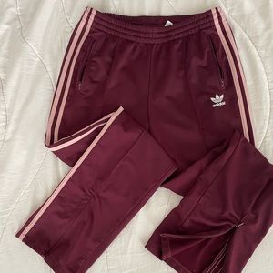 Adidas burgundy & pink track pants M